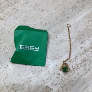 EFFY Bells Handbag Charm Collection Gold Tone Bell on Chain with Green Crystal